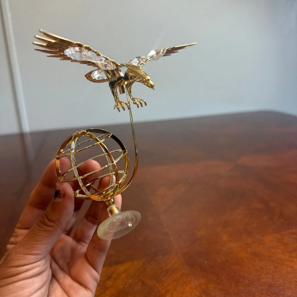 Vintage‎ 1992 Mascot Intl Gold Plated Eagle Globe Crystal Figurine Suction Cup